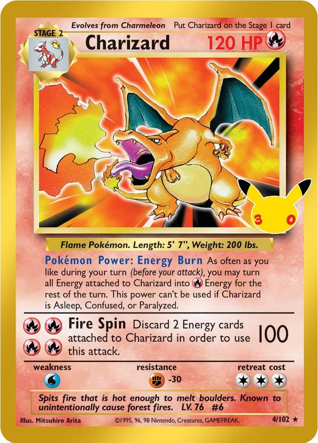 Charizard 4/102 30th Anniversary Classic Collection Holo 30th Celebration Pokemon Card