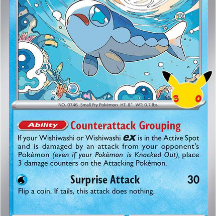 Wishiwashi 022/128 Anniversary Holo 30th Celebration Pokemon Card