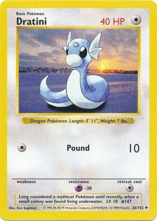Dratini 26/102 Uncommon Base Set Shadowless Pokemon Card