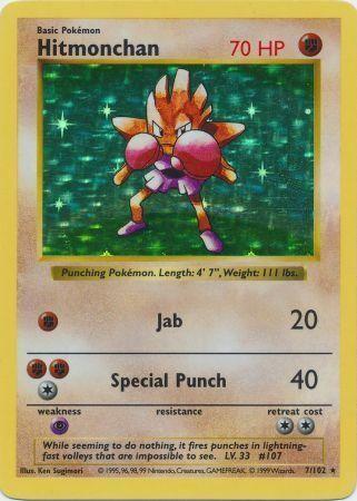 Hitmonchan 7/102 Holo Rare Base Set Shadowless Pokemon Card