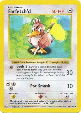 Farfetch'd 27/102 Uncommon Base Set Shadowless Pokemon Card
