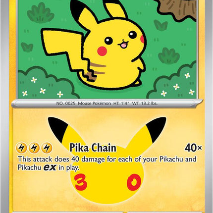 Pikachu 034/128 Pikachu 12/30 Anniversary Holo 30th Celebration Pokemon Card