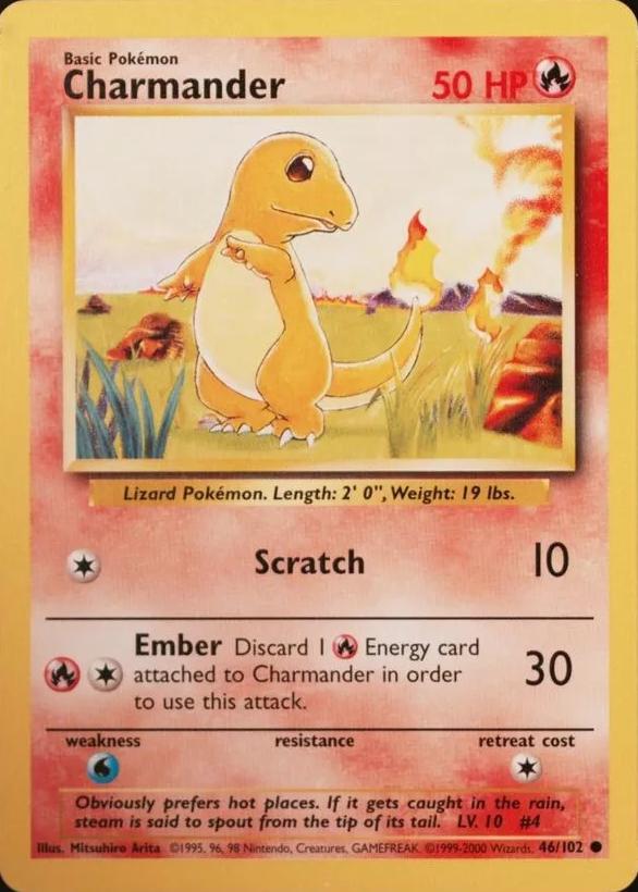 Charmander 46/102 Common Base Set 4th Print 1999–2000 Pokemon Card