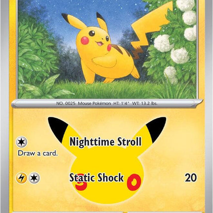 Pikachu 045/128 Pikachu 23/30 Anniversary Holo 30th Celebration Pokemon Card