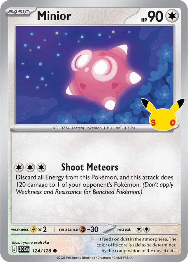 Minior 124/128 Anniversary Holo 30th Celebration Pokemon Card
