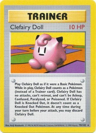 Clefairy Doll 70/102 Rare Base Set Shadowless Pokemon Card