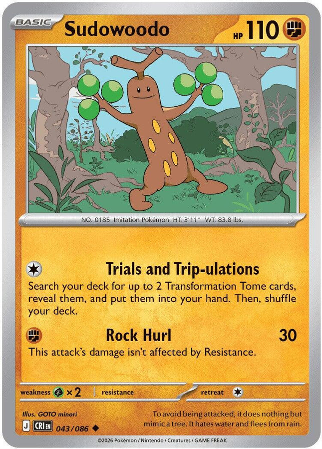 Sudowoodo 043/086 Reverse Holo Chaos Rising Pokemon Card