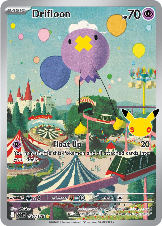 Drifloon 136/128 Illustration Rare 30th Celebration Pokemon Card