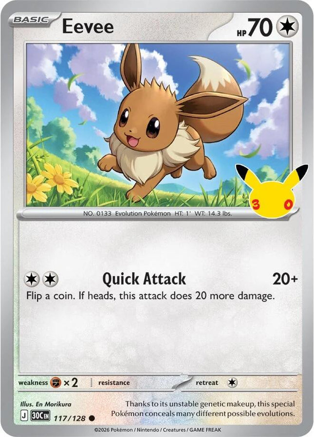 Eevee 117/128 Anniversary Holo 30th Celebration Pokemon Card