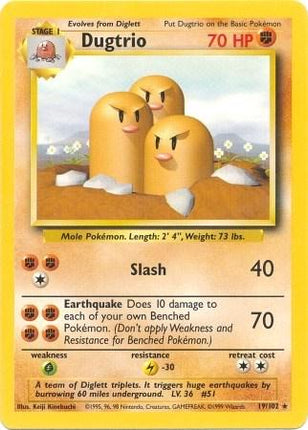 Dugtrio 19/102 Rare Base Set Unlimited Pokemon Card