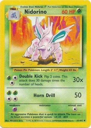 Nidorino 37/102 Uncommon Base Set Unlimited Pokemon Card
