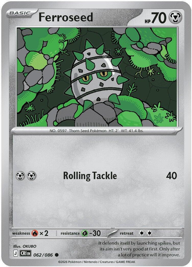 Ferroseed 062/086 Reverse Holo Chaos Rising Pokemon Card
