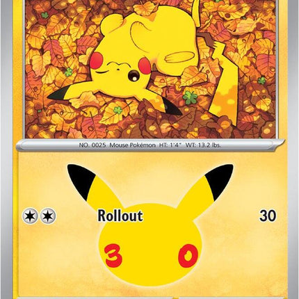 Pikachu 035/128 Pikachu 13/30 Anniversary Holo 30th Celebration Pokemon Card