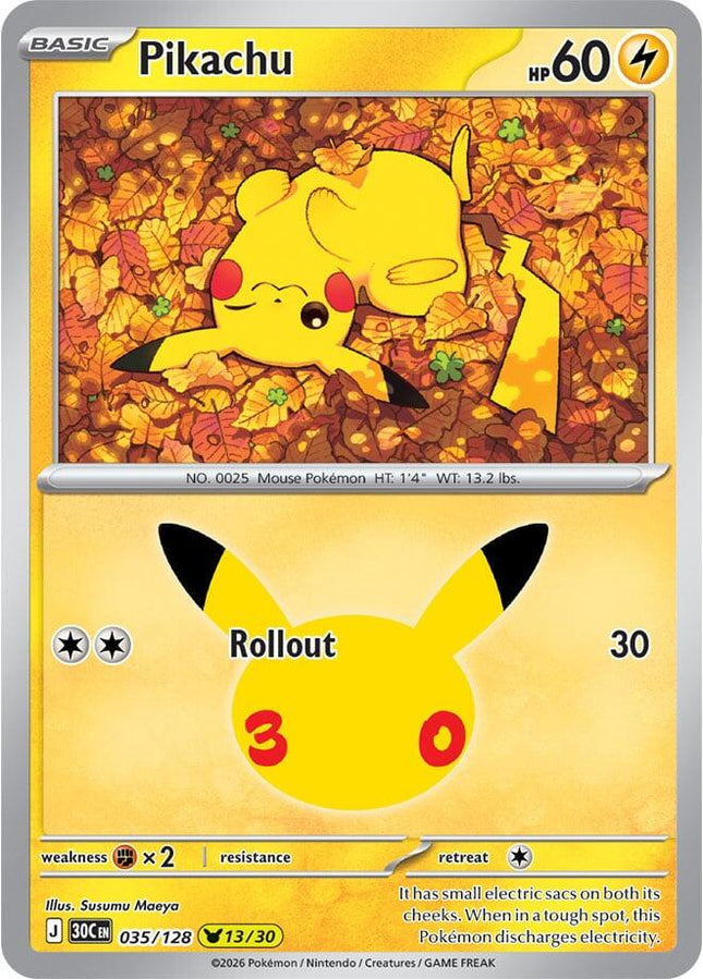Pikachu 035/128 Pikachu 13/30 Anniversary Holo 30th Celebration Pokemon Card