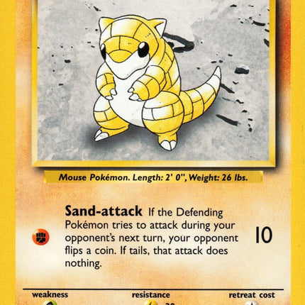 Sandshrew 62/102 Common Base Set 4th Print 1999–2000 Pokemon Card