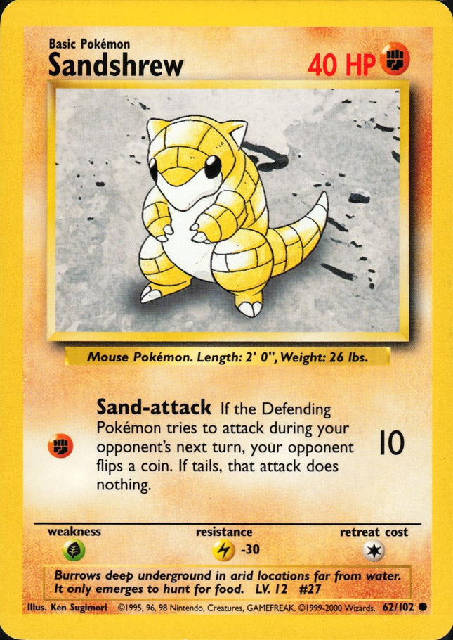 Sandshrew 62/102 Common Base Set 4th Print 1999–2000 Pokemon Card