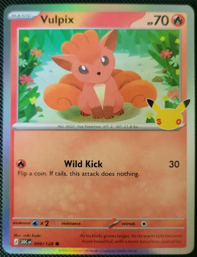 Vulpix 009/128 Anniversary Holo 30th Celebration Pokemon Card