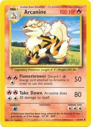 Arcanine 23/102 Uncommon Base Set Unlimited Pokemon Card