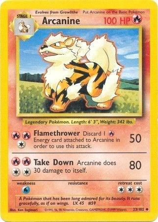 Arcanine 23/102 Uncommon Base Set Unlimited Pokemon Card