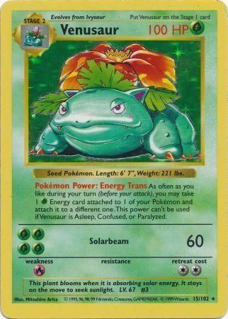 Venusaur 15/102 Holo Rare Base Set Shadowless Pokemon Card