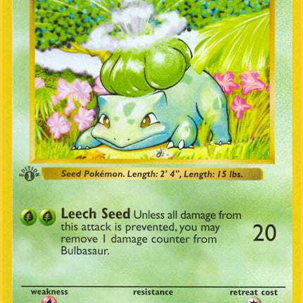 Bulbasaur 44/102 Common Base Set 1st Edition Pokemon Card