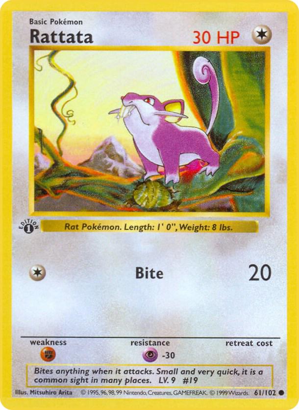 Rattata 61/102 Common Base Set 1st Edition Pokemon Card