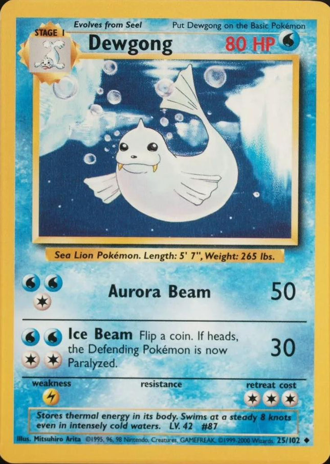 Dewgong 25/102 Uncommon Base Set 4th Print 1999–2000 Pokemon Card