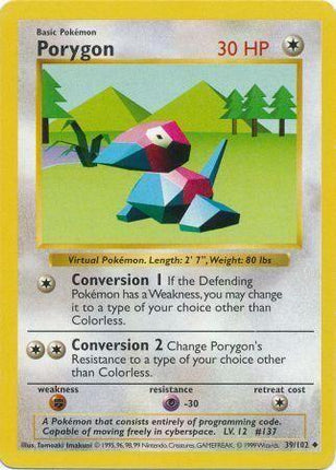 Porygon 39/102 Uncommon Base Set Shadowless Pokemon Card