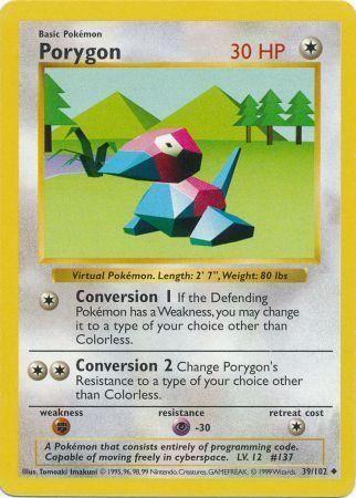 Porygon 39/102 Uncommon Base Set Shadowless Pokemon Card