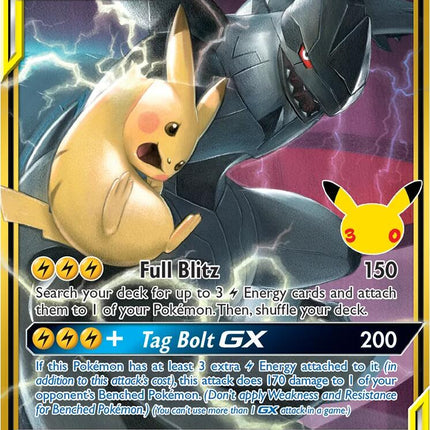 Pikachu & Zekrom-GX 33/181 30th Anniversary Classic Collection Holo 30th Celebration Pokemon Card