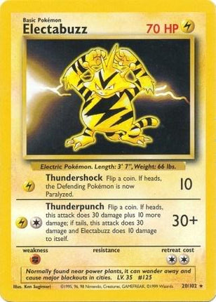 Electabuzz 20/102 Rare Base Set Unlimited Pokemon Card