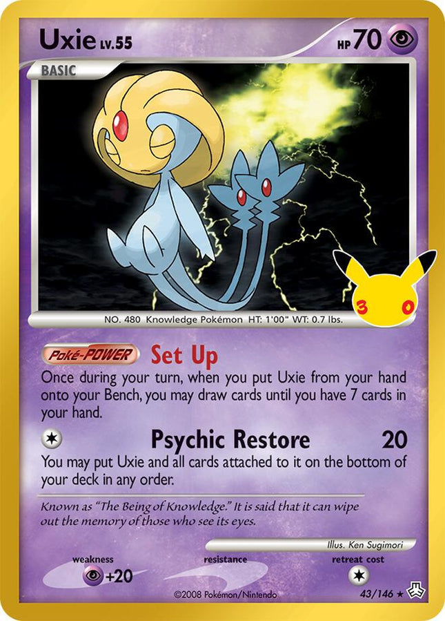 Uxie 43/146 30th Anniversary Classic Collection Holo 30th Celebration Pokemon Card