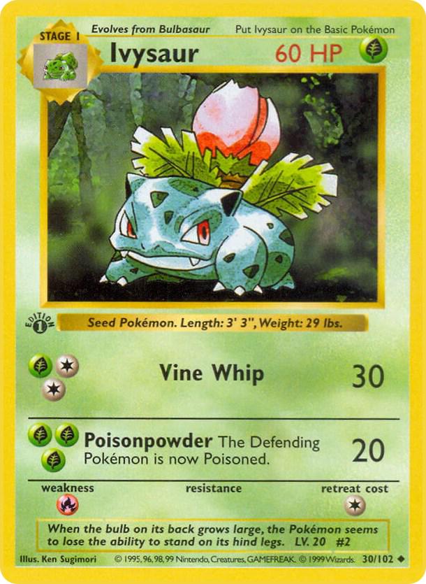 Ivysaur 30/102 Uncommon Base Set 1st Edition Pokemon Card