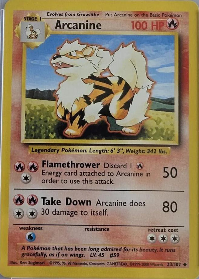Arcanine 23/102 Uncommon Base Set 4th Print 1999–2000 Pokemon Card