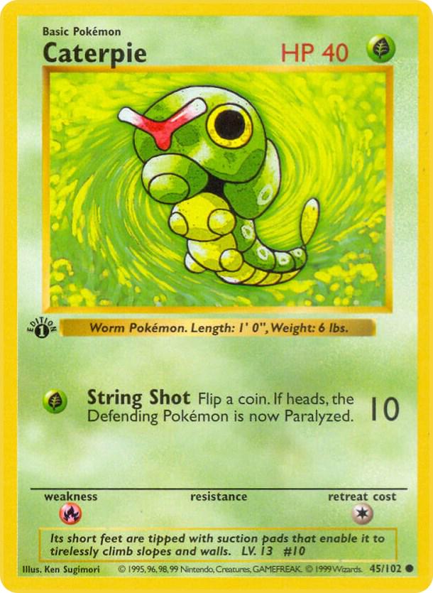 Caterpie 45/102 Common Base Set 1st Edition Pokemon Card