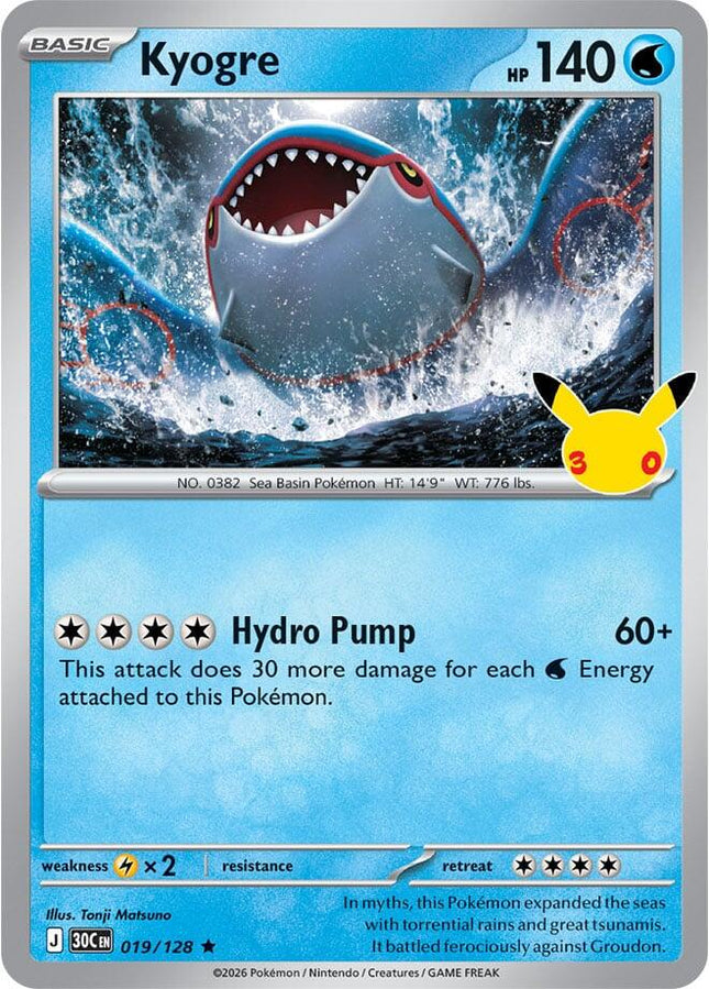 Kyogre 019/128 Anniversary Holo 30th Celebration Pokemon Card