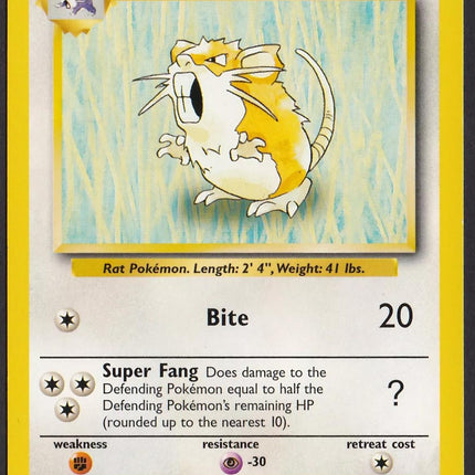 Raticate 40/102 Uncommon Base Set 4th Print 1999–2000 Pokemon Card