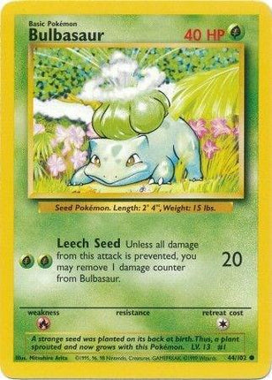 Bulbasaur 44/102 Common Base Set Unlimited Pokemon Card