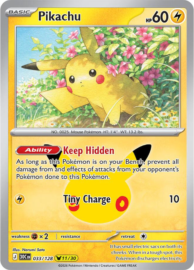 Pikachu 033/128 Pikachu 11/30 Anniversary Holo 30th Celebration Pokemon Card