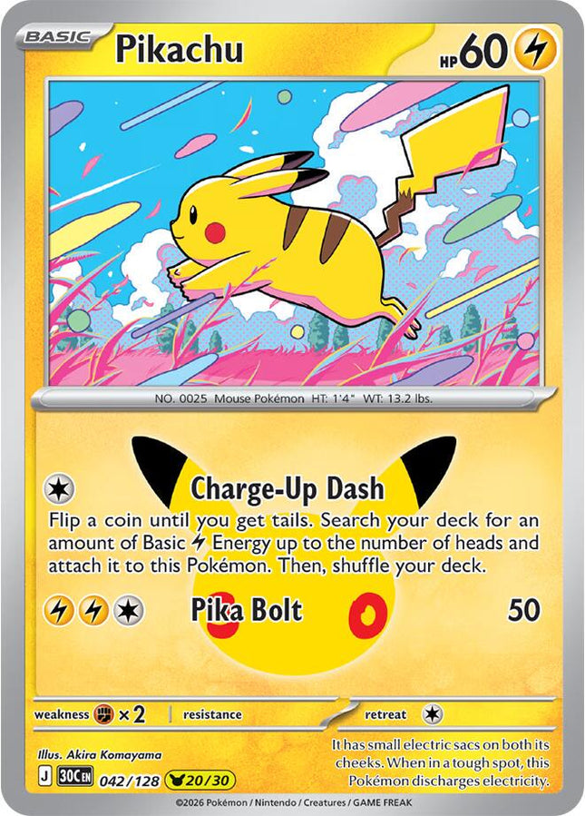 Pikachu 042/128 Pikachu 20/30 Anniversary Holo 30th Celebration Pokemon Card