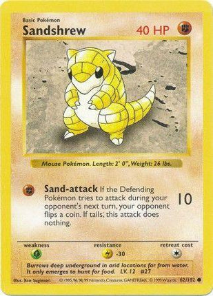 Sandshrew 62/102 Common Base Set Shadowless Pokemon Card