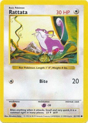 Rattata 61/102 Common Base Set Shadowless Pokemon Card
