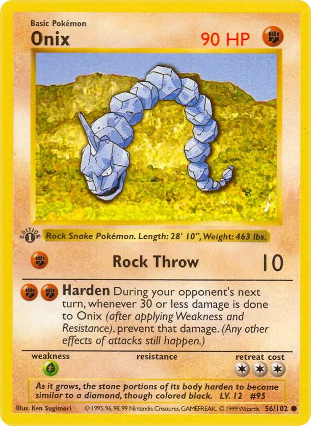 Onix 56/102 Common Base Set 1st Edition Pokemon Card