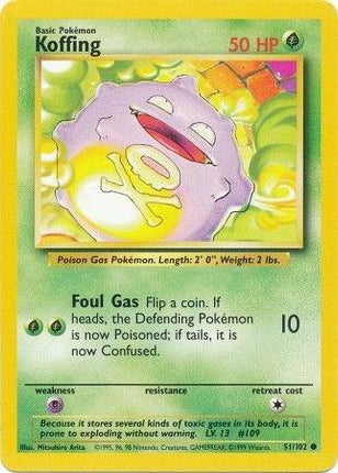 Koffing 51/102 Common Base Set Unlimited Pokemon Card