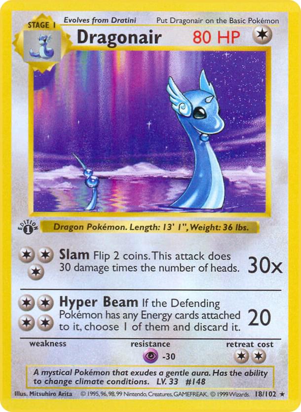 Dragonair 18/102 Rare Base Set 1st Edition Pokemon Card