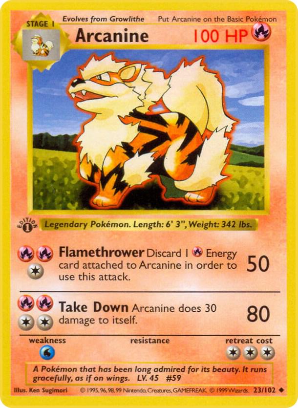Arcanine 23/102 Uncommon Base Set 1st Edition Pokemon Card