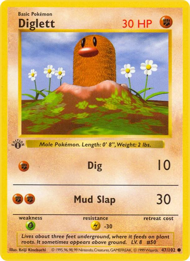Diglett 47/102 Common Base Set 1st Edition Pokemon Card