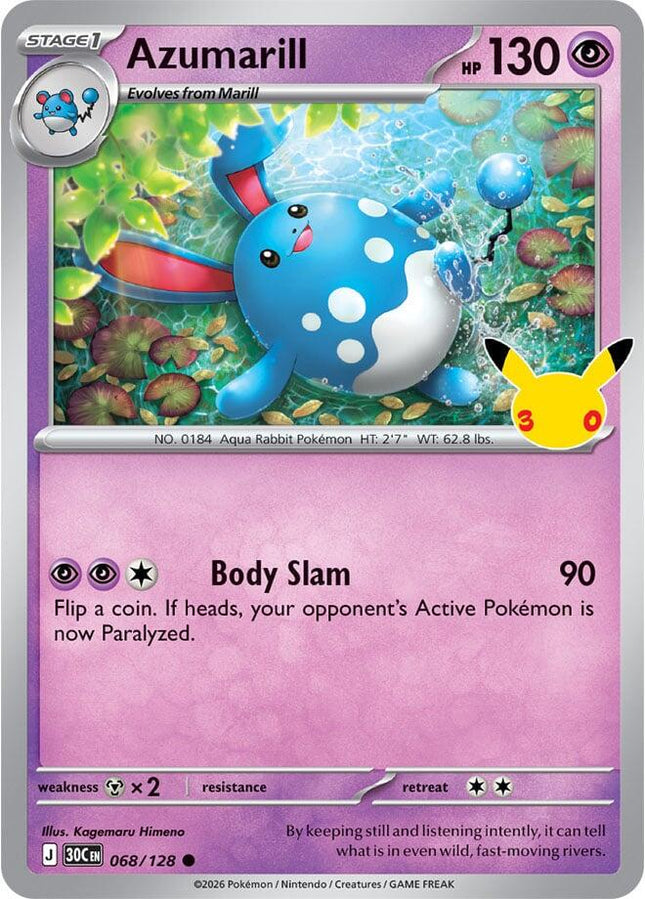 Azumarill 068/128 Anniversary Holo 30th Celebration Pokemon Card