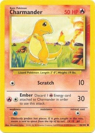 Charmander 46/102 Common Base Set Unlimited Pokemon Card