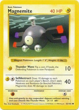 Magnemite 53/102 Common Base Set Shadowless Pokemon Card